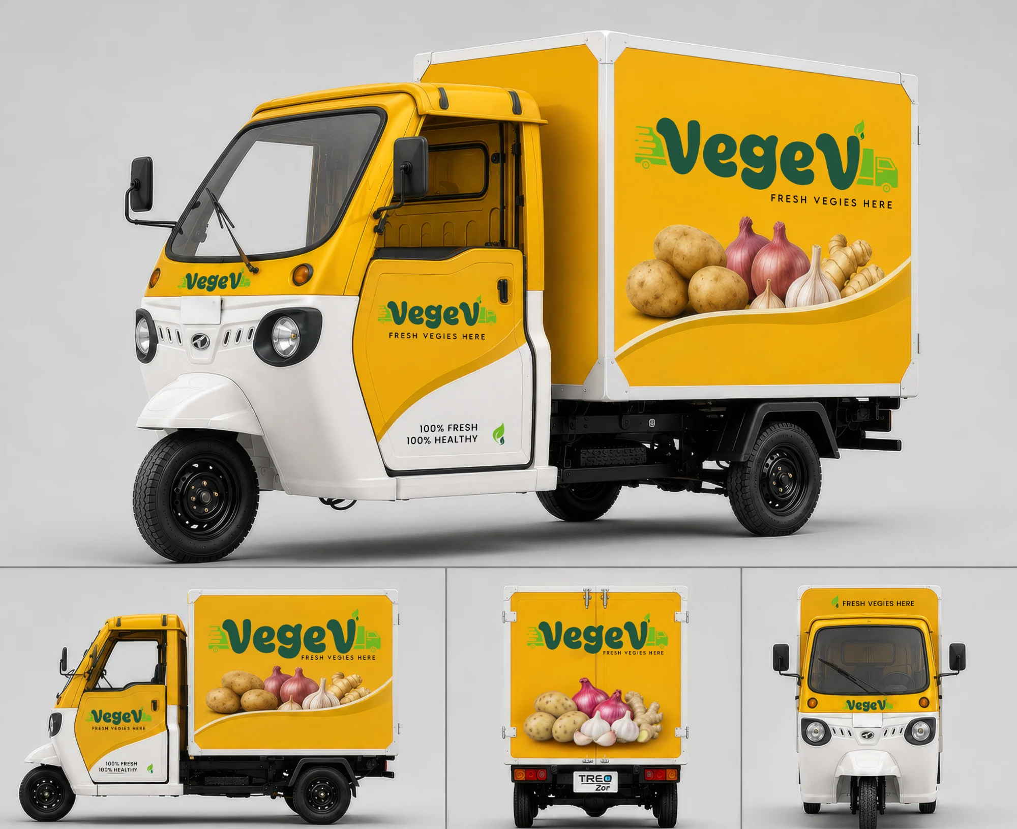 VegeV delivery vehicle branding from multiple angles
